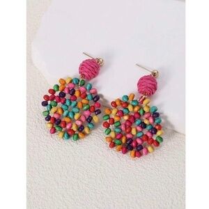NEW Colorful Wooden Beaded Drop Dangle Earrings Balls Vacation Resortwear Travel